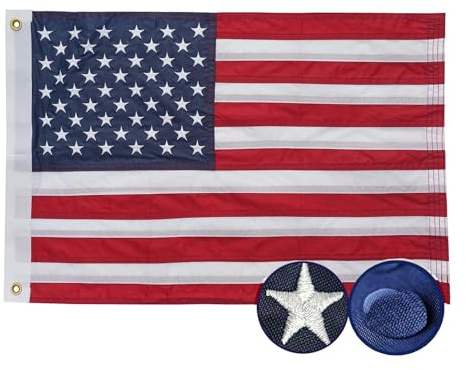 AMZFLAG American Boat Flag 16x24 In Outdoor Made in USA, Embroidered Small US Flags Double Sided Heavy Duty, USA United State Flag Banner for Boating Nautical Yacht