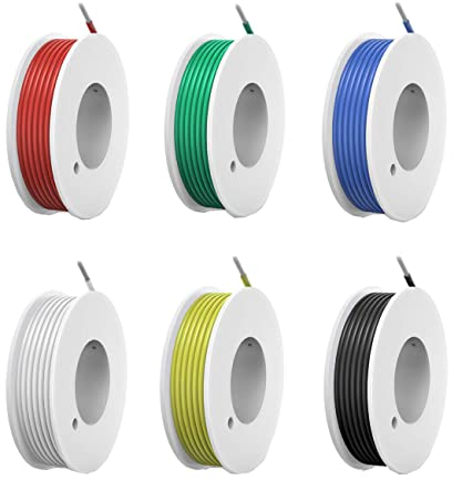 HUAZIZ 20 AWG Elektrisches Draht-Set 20 Gauge Silikon Elektrodraht verzinntes Kupferkabel 6 Farben 8 Meter pro Elektrokabel Hakendraht flexibel und weich für DIY