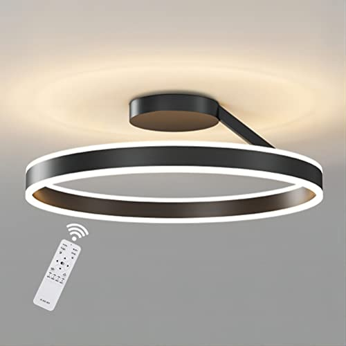 Modern Deckenlampe 56W Dimmbar LED Deckenleuchte Wohnzimmer Schwarz Wohnzimmerlampe Schlafzimmerlampe Ringen Deckenbeleuchtung Lampen für Schlafzimmer Arbeitszimmer Küchen Restaurant Esszimmer, 50CM