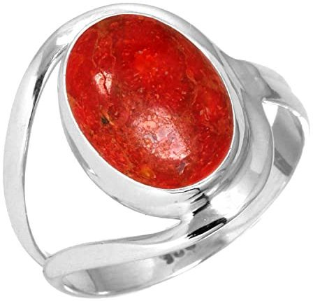 Jeweloporium 925 Silber Ringe für Damen Größe 70(22.3) Rot Echt Schwammkoralle Edelstein Jahrgang Silber Ringe Ostern Geschenk Solitär Schmuck