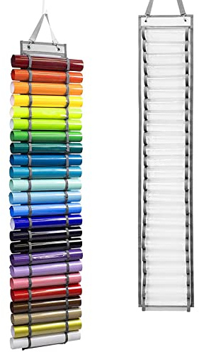 Pinsheng Étagère de Rangement en Vinyle Support de Rouleau 24 Trous en Vinyle Organiseur Support de Rangement à Suspendre de Rouleau pour Feuilles de Vinyle, Papier de Transfert Thermique (24)