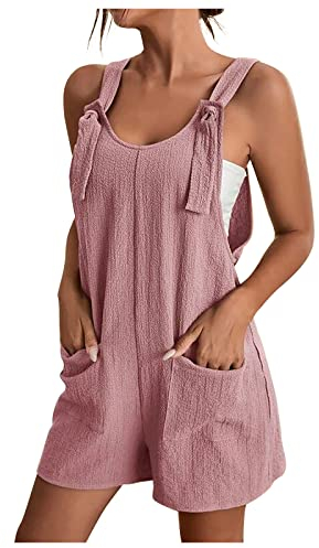 EMATOP Kurzer Jumpsuit Damen Casual Sommer Playsuit V-Ausschnitt Elegant Overall Lose Kurzarm Einteiler Latzhose mit Taschen und Gürtel Romper Klassisch Streifen Sommerhose Frauen Shorts