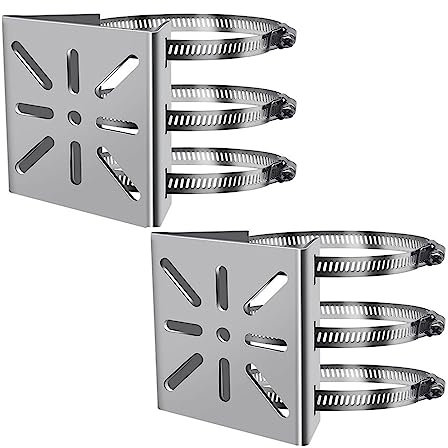 Universal Vertical Pole Mount for Security Camera 2Pcs,maxant Stainless Steel Mounting Corner Bracket with 6 Loop Pipe Clamps Solid Metal Mounting Corner Bracket for Cameras LED Wall,Solar Panels
