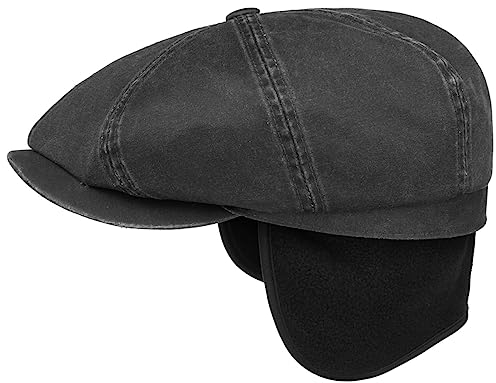 Stetson Hatteras Datto Flatcap - Einfarbige Mütze - Rustikaler Used-Look - Outdoorcap mit UV-Schutz 40+ - Herren - Ideale Wintermütze schwarz L (58-59 cm)
