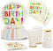 Anniversaire fête thème Vaisselle, 96Pcs Colorée Fournitures fête d'anniversaire Enfants, Papier Vaisselle fête Assiettes Papier Serviettes Gobelets Anniversaire Baby Shower-24 invités