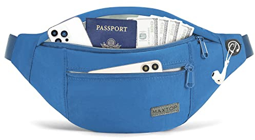 MAXTOP Große Bauchtasche für Damen Herren, Bauchtasche mit Kopfhöreranschluss und 4 Reißverschlusstaschen, Verstellbarer Gürtel für Radfahren, Laufen, Joggen, Reisen, Outdoor, Workout