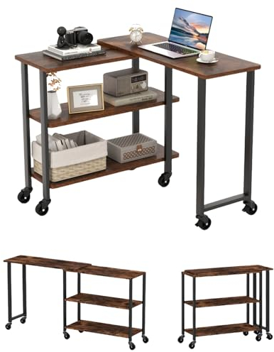 LIFEZEAL Table d'Ordinateur, Table d'Appoint Pivotante à 3 Niveaux, Bureau Mobile en Bois avec 6 roulettes Universelles pour Bureau, Chambre, Studio (80 x 30 x 67 cm)
