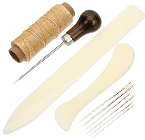 Tofficu Kit De Encuadernación De 11 Piezas Juego De Herramientas De Inicio Carpeta De Huesos Plegador De Papel Hilo Encerado Punzón Agujas De Ojo Grande Para Manualidades De