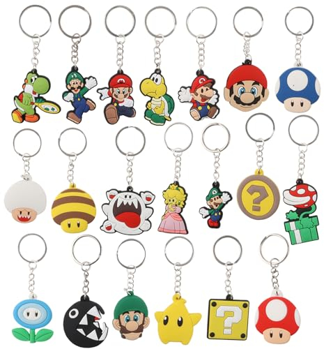 Yuqilin 20 Pièces Porte Clef Mario, Porte Clef Enfant, Porte-Clés de Dessin Animé, Super Mario Porte Clef, pour Enfants, Décoration de Sac D'école, Cadeau de Fête D'anniversaire