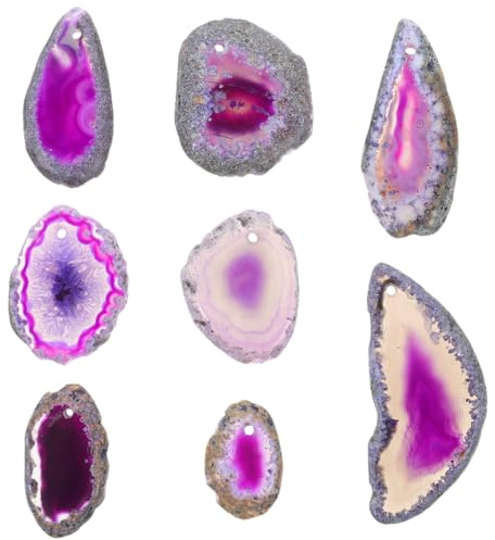 NUOBESTY 8pcs Pieces Porous Agate Slices Irregular Charms DIY Agate Slices Polished s Drilled Dainty Necklace Female Present Dining Table Natural Crystal Purple