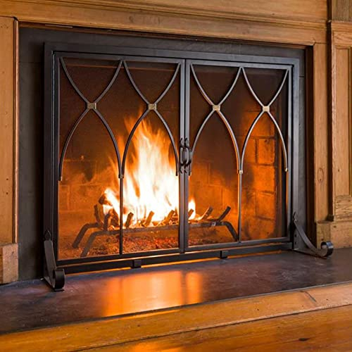 Miuxe Fireplace Spark Guard Kaminschutzgitter Europäischer Stil Metallsicherheitszaun Ofentür Trennwand Mit Netzabdeckung Dekoratives Schmiedeeisen Funkenschutzplatte Kamingitter Kinderschutz