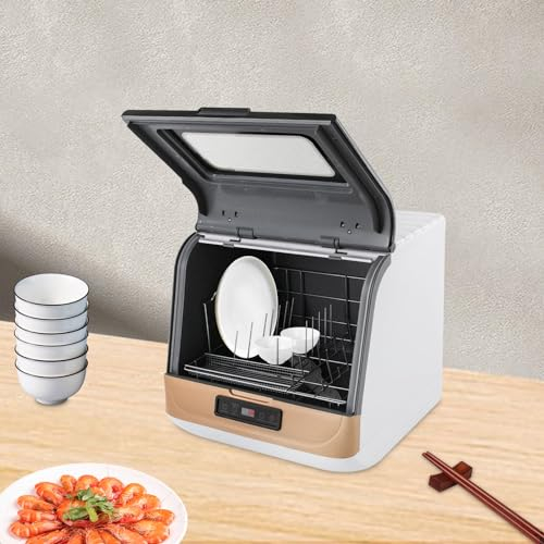 Lavastoviglie portatile, Lavastoviglie sul piano di lavoro, Mini lavastoviglie 3 Modalità di lavaggio & Controllo tattile 220V 800W per piccole case dormitorio barche Oro