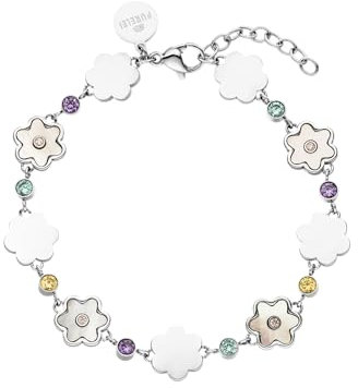 Purelei® Blüten-Armband Mit Bunten Zirkoniasteinen, Wasserfest Aus Edelstahl, Verstellbar 16-19 cm (Silber)