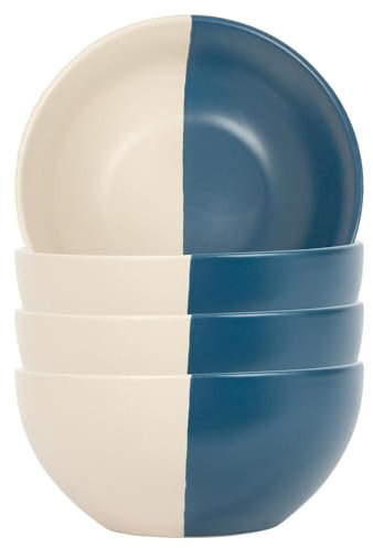 Nicola Spring Stoneware Cereal Bowls - 16.5cm - Navy - Pack of 4 - Ceramic Two Tone Pasta Bowls Tableware Dishwasher & Microwave Safe Crockery for Dessert, Pasta, Soup, Cereal, Ice Cream