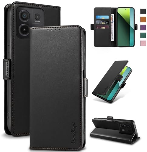 Yunubeyii Funda para Xiaomi Redmi Note 13 Pro 5G - [RFID Bloqueador] Carcasa de Cuero PU, Magnético Libro Tipo Flip Capa,Soporte Plegable con Tarjetero,Negro