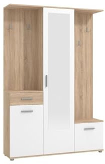 Vente-unique - Armario ropero con 3 Puertas, 1 cajón y 1 Espejo - Natural y Blanco CAMOLA