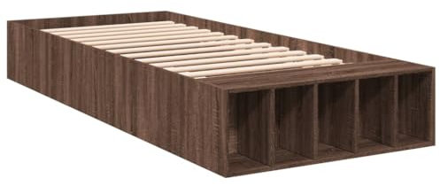vidaXL Bettgestell, Bett mit Stauraum für Schlafzimmer, Bettrahmen mit Lattenrost, Schlafzimmerbett Einzelbett, Braun Eichen-Optik 90x200cm Holzwerkstoff