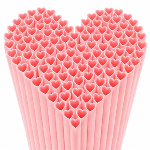 100 Stück Herzförmige Strohhalme Plastik, einzeln verpackt ideal als Deko für Valentinstag, Hochzeit, Geburtstag oder Junggesellinnenabschied