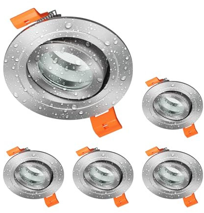 ledscom.de 5 Stück Bad-Deckeneinbaurahmen ERID, Feuchtraum, Badezimmer, IP44, rund, schwenkbar, aluminium matt
