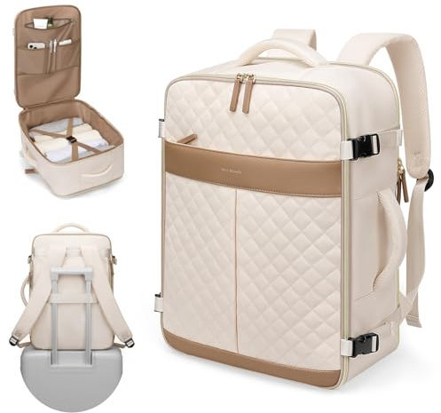 GOLF QUALITY Mochila Mujer, Mochila Portatil Impermeable Mochila Ordenador Portatil 17 Pulgadas del Negocio Trabajo Diario Viaje, Mochila Escolar Grande para Hombre Mujer,Almendra