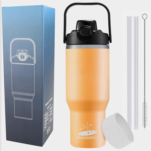 Goodatech Borraccia Termica 32 oz, Acciaio Inossidabile, Senza BPA, Doppia Parete, Cannuccia Ribaltabile, Mantiene Bevande Calde e Fredde per 12 Ore, per Viaggi, Palestra e Ufficio (Arancione)