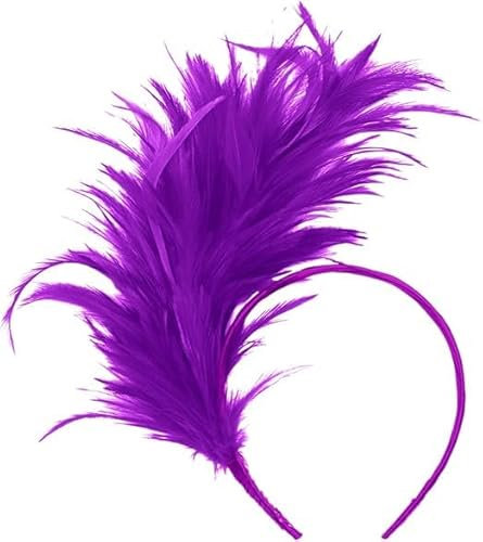 Haarreif Karneval Kopfschmuck Karneval Haarreifen Damen Karneval Feder Haarschmuck 1920s Stirnband Feder Stirnband 20er Stil Haarband Retro Haarband Haarreif Fascinator (Lila, Einheitsgröße)