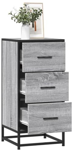 Homgoday Sonoma Sideboard grau 35,5 x 35 x 76 cm aus Spanplatte und Metall, Sideboard Kleiderschrank, Bodenschrank, Büromöbel, Nachttisch für Schlafzimmer