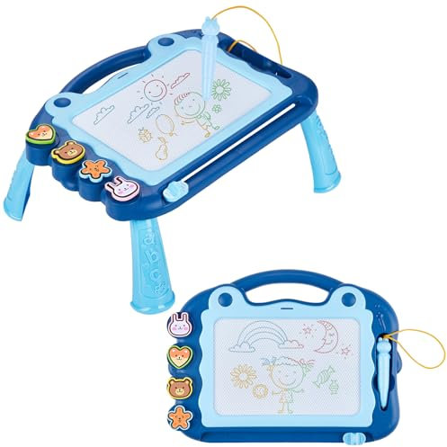Eucomir Ardoise Magique Enfant,Enfant Tableau de Dessin Magnétique Effaçable à 4 couleurs, 4 Tampons Magnétiqueset 1 Stylet Capacitif,Cadeau Jouets éducatifs pour Bambin,Fille et Garcon, Bleu Ciel