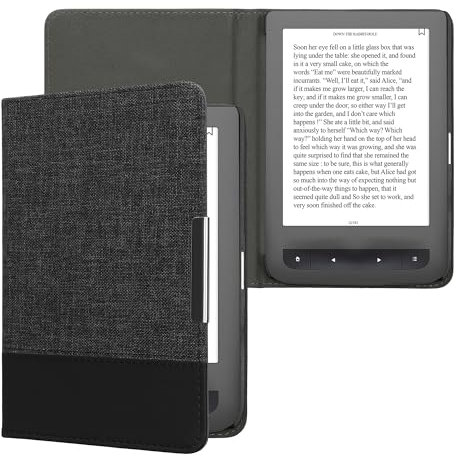 kwmobile Étui liseuse Compatible avec Pocketbook Touch Lux 3/Basic Lux/Basic Touch 2 - Housse avec Rabat magnétique en Tissu Canevas pour liseuse