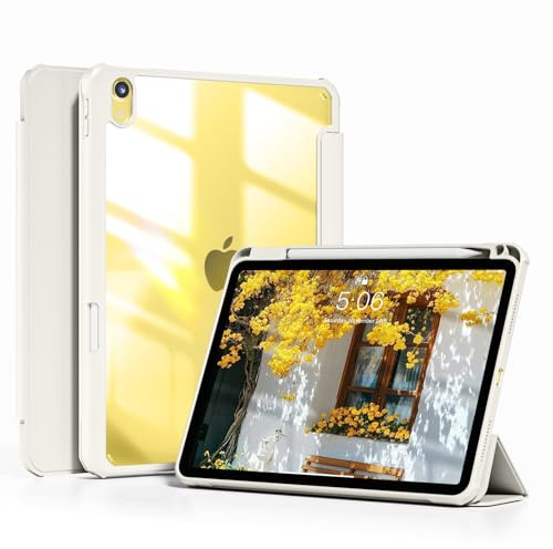 ZKTUYU Hülle für iPad (A16) 11./10. Generation 2025/2022, Weiß | Stoßfeste Schutzhülle mit Stifthalter, Transparente Hart PC Rückseite, Auto Schlafen/Wachen, für iPad 11/10 Gen(11/10,9 Zoll)