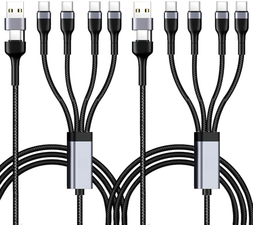 USB C Splitter Multi Charger Cable USB A/C to USB C 2A Fast Charging 1.2M 4 in 2 Braided Charging Cord with 4 Type-C Connectors for iPhone Android Samsung Galaxy Huawei Xiaomi MacBook Phones Tablets