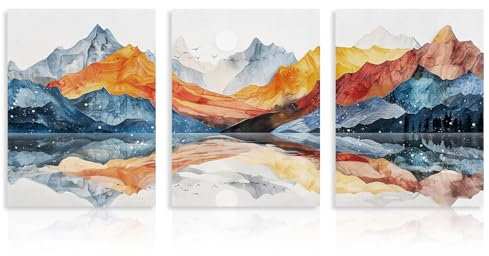 Dazzlewall 3er Set Boho Aquarell Berg Wandbilder, Moderne Abstrakte Natur Leinwand Bilder für Schlafzimmer Büro Wohnzimmer Deko 30×40 cm Ungerahmt