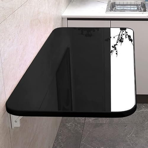 woxefo Kleiner Klapptisch zur Wandmontage Platzsparend Wandtisch Dichte Platte Oberflächenfarbe, wasserdicht, Starke Tragfähigkeit für Küche Balkon Outdoor Kleiner Raum(Schwarz,40cm*30cm)