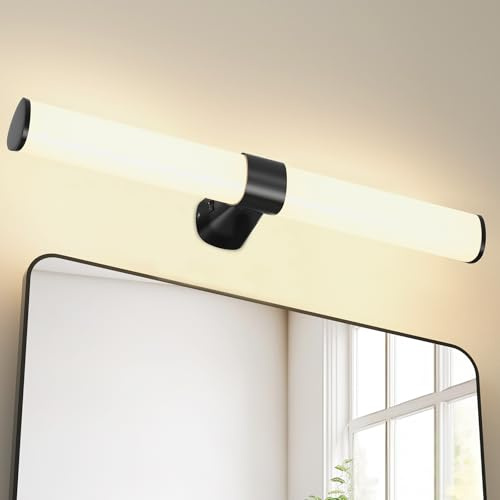 PRINCEWAY 15W LED Badezimmer Lampe Spiegelleuchte, 60CM Schwarz Matt Wandleuchte Innen über Spiegel Bad, IP44 Wasserdicht, Hohe Helligkeit 1500Lm Nicht Dimmbar, 3 Lichtfarben Modi, Kein Schalter