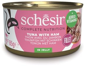 Schesir Thunfisch mit Schinken in Gelee, Nassfutter für Katzen, in Dosen, 100% natürlich, mit zusätzlichen Vitaminen, 12 x 85 g