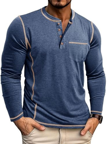 LAOARA Langarmshirt Herren Longsleeve T-Shirts Henley Shirt Langarm Longshirt Slim mit Tasche Knopfleiste M-3XL