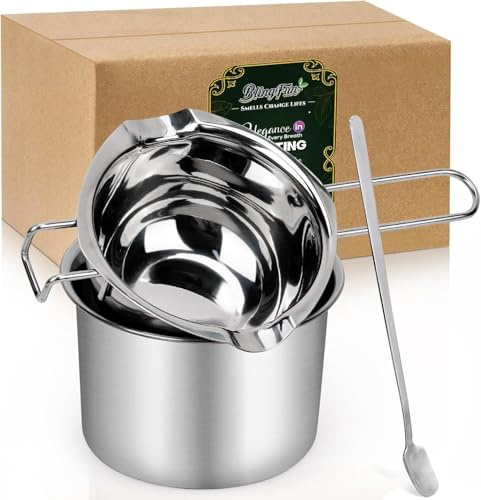 Wasserbad-Topf 3-teiliges Edelstahl Schmelztopf Set für Kerzenherstellung, mit Ausgießkanne zum Schmelzen von Sojawachs, Bienenwachs - Ideal für DIY Kerzen, Seife & Schokolade