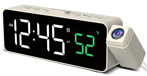 Netzu Projektionswecker für Decke Wände, Digitaler Wecker mit 180° Projektor, Temperaturanzeige, LED-Anzeige, 4 Helligkeit, 3 Lautstärke, 9-Min-Schlummer, 12/24H, Wecker mit Projektion