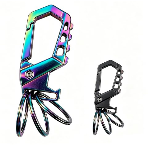 TENGWA 2 Pièces Mousqueton Porte Clé Trousseau de Clés Keychain avec Ouvre-Bouteille Keychain Opener Outils de Survie