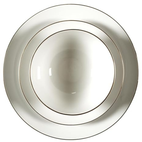 HowHomely Set di piatti da 12 pezzi, in porcellana, servizio da tavola, con bordo dorato, per l'uso quotidiano, per la famiglia, gli ospiti, idea regalo
