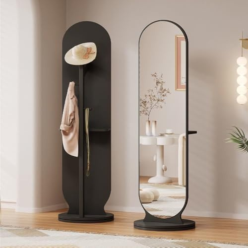 Miroir Pleine Longueur, Miroir sur Pied, Miroir sur Pied pour La Maison, Rotation À 360°, Porte-Manteau, 30 * 166 Cm, Bois Massif Épaissi, Verre Flotté