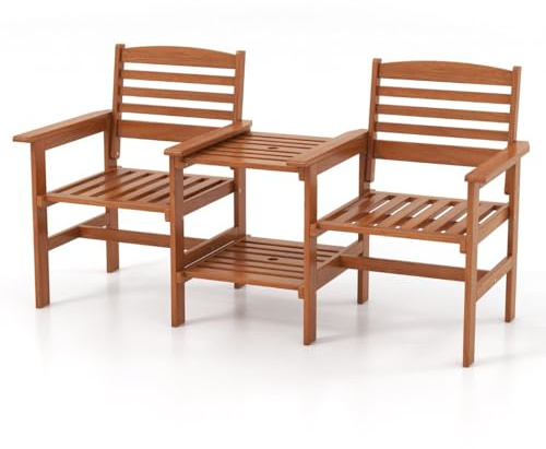 Helloshop26 Ensemble de Meubles de Patio 159,5 x 61,5 x 88 cm Confort Ergonomique avec Table Basse et Trou pour Parasol en Bois Naturel 20_0020680