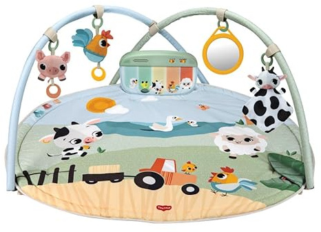 Tiny Love Dynamic Gymini, Spieldecke Baby, 0+ Monate, Spielmatte Baby, Spieldecke mit Spielbogen, Krabbeldecke mit lustigem Spielzeug-Rekorder, sowie Musik- & Lichteffekten,110 x 90 cm, Farmers Funday