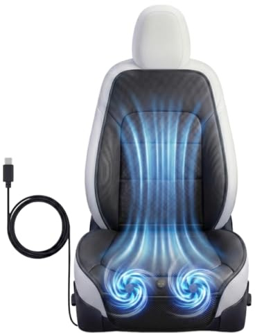 Ctopkatuo Smart Sitzbelüftung Auto Sitzauflage Passend für Tesla Model 3 Y Automatischer Sensor Atmungsaktives Eisseide Kissen Leiser bürstenloser Motor Belüftet Autozubehör (Schwarz)