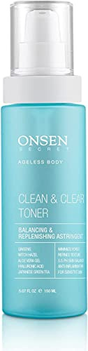 Onsen Secret Japanese Clean & Clear Face Toner - Balancing & Replenishing Astringent Daily Perfecting & Revitalizing Toner w/Witch Hazel, Japanese Green Tea, Botanical Extract Formula - 150ml