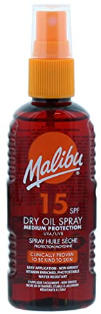 Malibu Wasserabweisendes, nicht fettendes Trockenöl mit mittlerem Schutz, Sonnenspray, LSF 15,100 ml