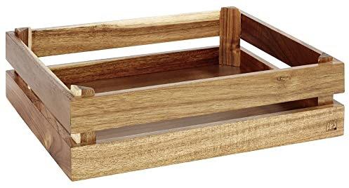 APS Holzbox -SUPERBOX-, Holzkiste, Weinkiste, Buffetbox, Dekoholzbox, Aufbewahrungskiste, Möbelkiste, 35 x 29 cm, H: 10,5 cm, Akazienholz, passend zu GN 1/2