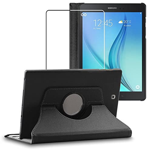 ebestStar - Funda para Samsung Galaxy Tab A 9.7 T550 / S Pen P550, Carcasa Capa Giratoria, 360 Protectora, Cuero PU Soporte, Negro + Cristal Templado