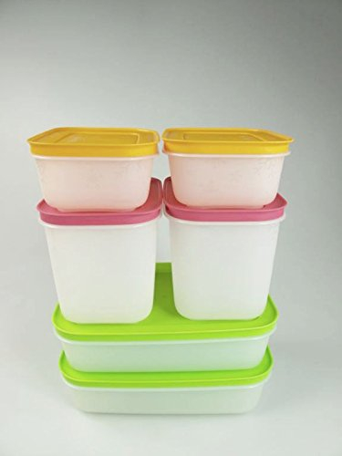 Tupperware Congélateur Récipient de cristal de glace 1,0L (2) + 1,1 l (2) Blanc/Rose + 450ml (2) P 21725