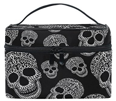 Kosmetiktasche Schminkkoffer, Schädel Druck Kosmetikkoffer mit Griff und Fächern für Reisen, Teenager Mädchen und Damen Make Up Tasche